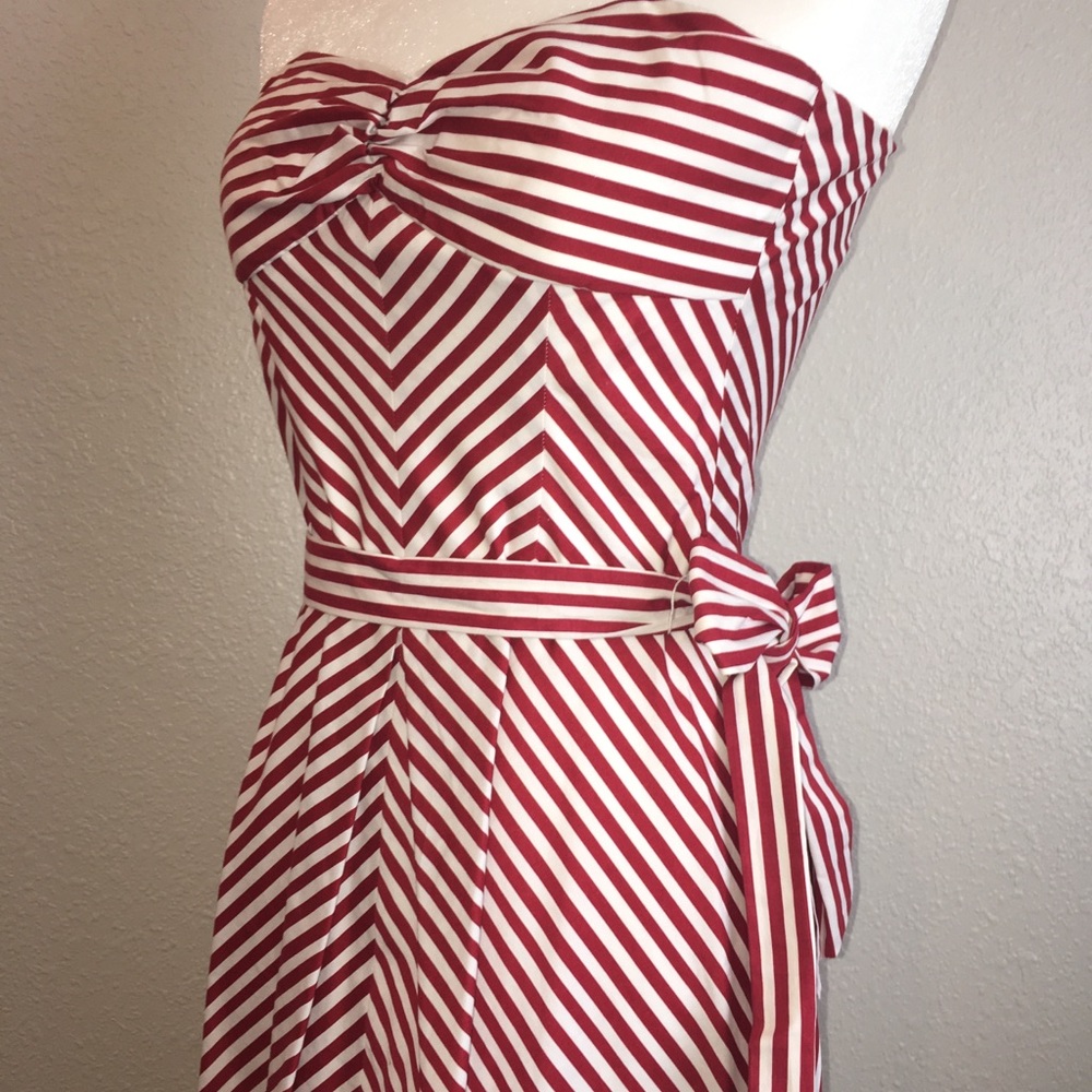 BCX red and white striped strapless dress 3